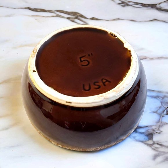 VINTAGE Hull Set of Four (4) 5" Brown Drip Bowls Ovenproof ~ Made in the USA - Picture 3 of 5